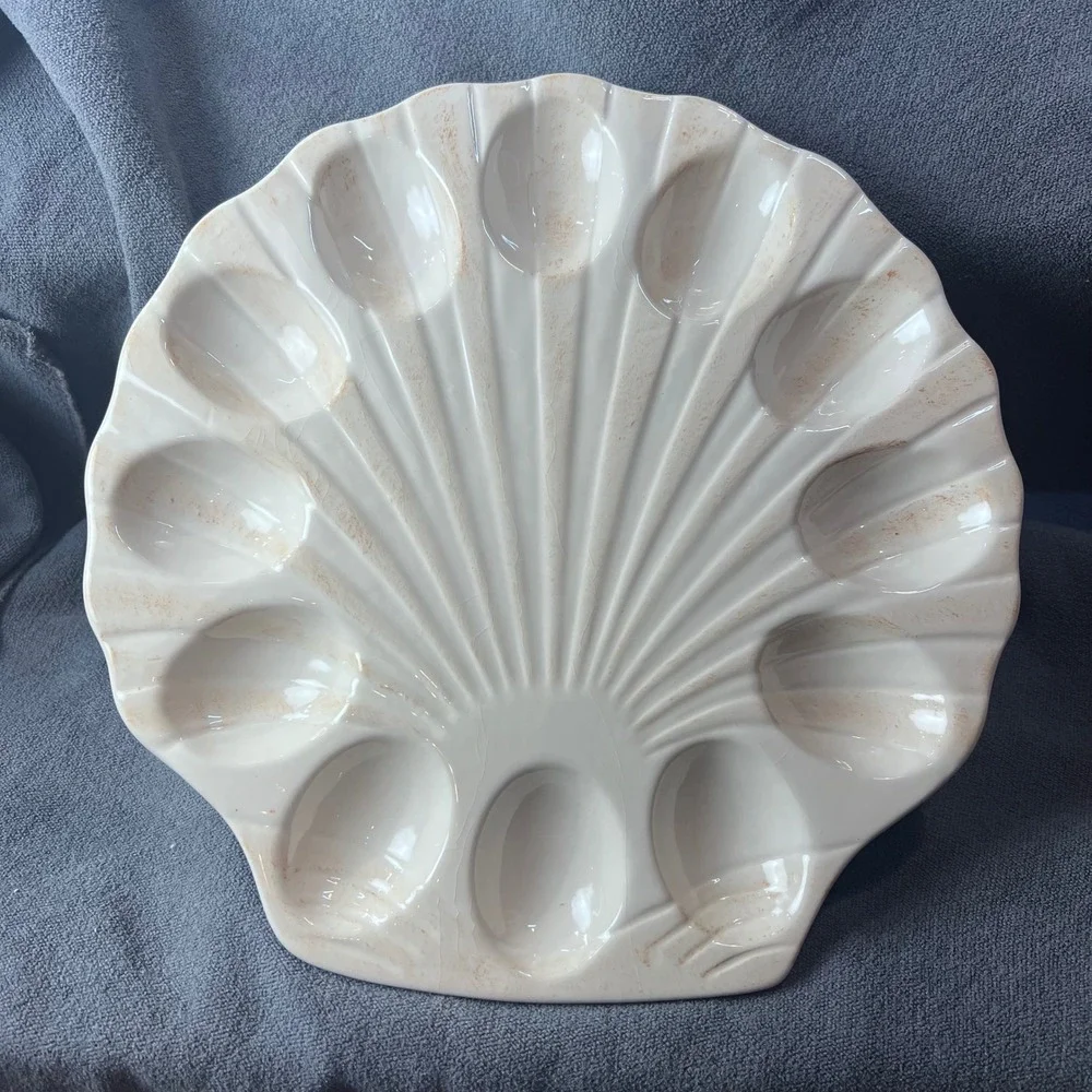 Boston Warehouse Shell Oyster Deviled Egg Platter Ceramic Sea 11.25-in. Nautical